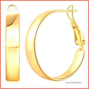 14K Gold Plated Square Edge Hoop Earrings 22mm Paddle Back